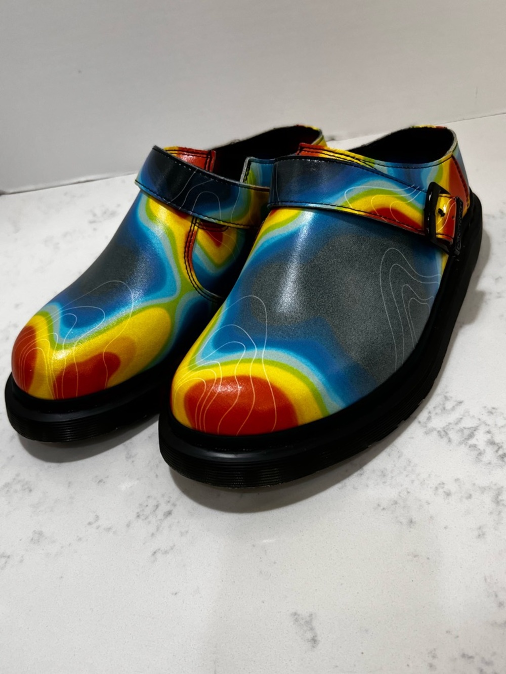 Dr. Martens Kids Heat-Map Print Buckle Clogs in Yellow, Red, Blue, Black - Picture 6 of 14
